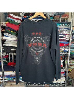 Vintage Y2K NHRA Drag Racing T-Shirt Long Sleeve Baggy Grunge Black XL Hot Rods